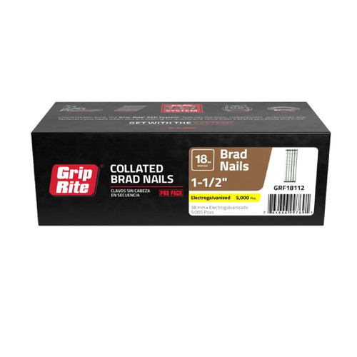 GRIP-RITE GRF18112 1-1/2 in. 18-Gauge Electrogalvanized Collated Brad Nails (5000/Pack)