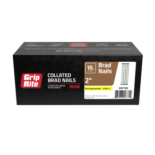 GRIP-RITE GRF182 2 in. 18-Gauge Electrogalvanized Collated Brad Nails (5000/Pack)