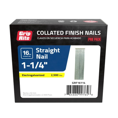 GRIP-RITE GRF16114 1-1/4 in. 16-Gauge Electrogalvanized Collated Finish Nails (2500/Pack)