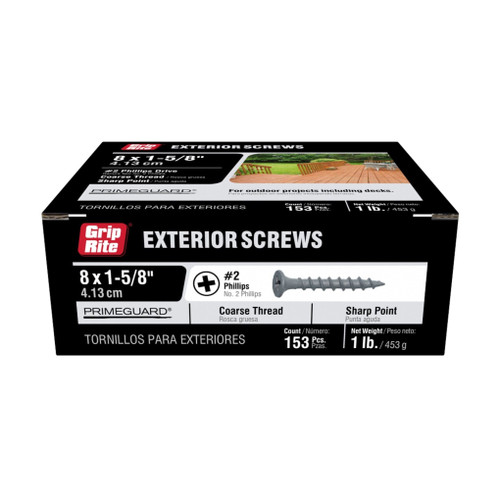 GRIP-RITE PTN158S1 #8 x 1-5/8 in. #2 Phillips Bugle Head Coarse Thread PrimeGuard Deck Exterior Screws (1 lbs.) (153/Pack)