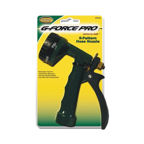G-FORCE 53124 5 Pattern Metal Hose Nozzle With Rear Trigger Carded