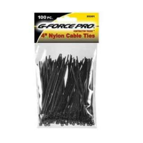G-FORCE 25201 4 in. x 3/32 in. Nylon Black Cable Ties (100/Pk)