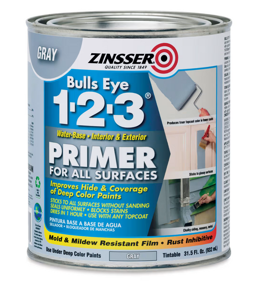 Zinsser Gray Bulls Eye 1-2-3 Water-Based Stain Blocking Primer/Sealer 1 Qt