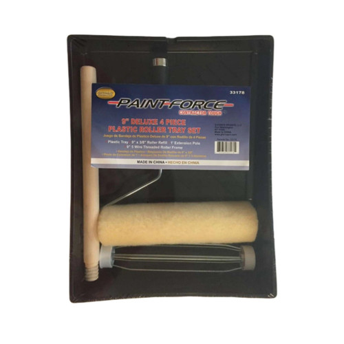 PAINT-FORCE 33178 9 in. Deluxe 4-Piece Plastic Roller Tray Set