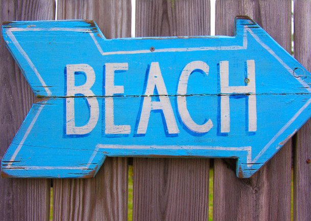 Beach Scene (sign) - Postcard