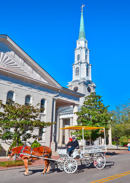 Colonial Church and Carriage - Postcard