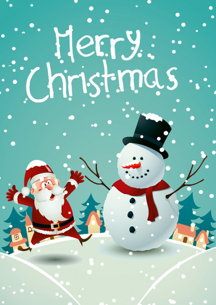 Santa and Snowman - Postcard