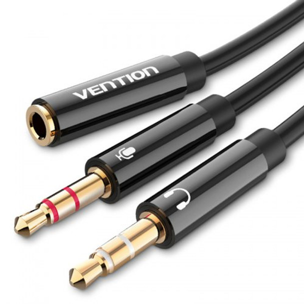 Vention BBTBY 2*3.5mm Male to 4 Pole3.55m Female Audio 0.3M Black