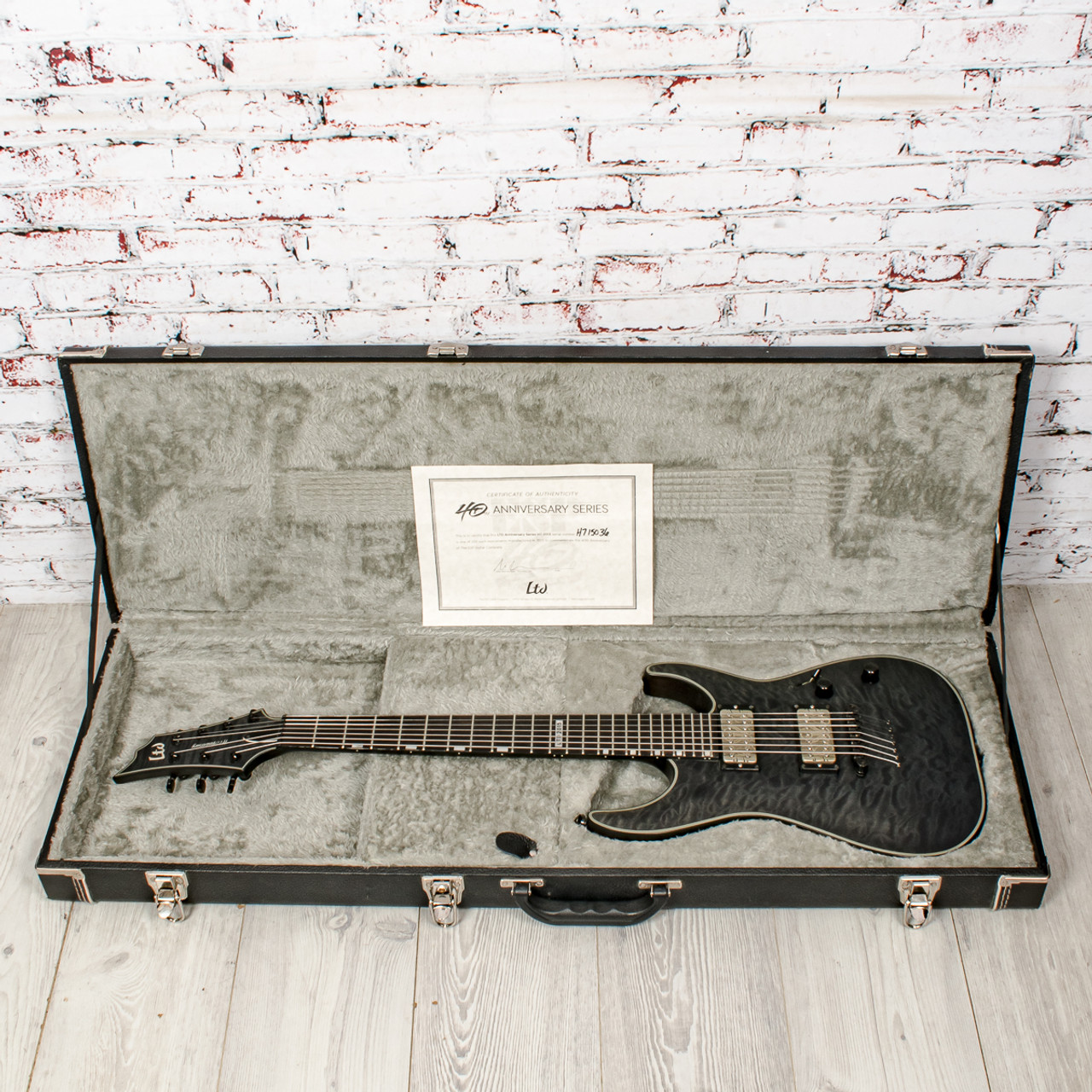 LTD 2015 40th Anniversary H7 7-String Electric Guitar, Flat Gray Quilt w/  Case x5036 (USED)