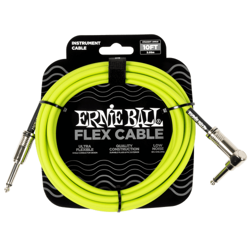 Ernie Ball - P06465 - Flex Instrument Cable - Straight/Angle - 10ft - Green