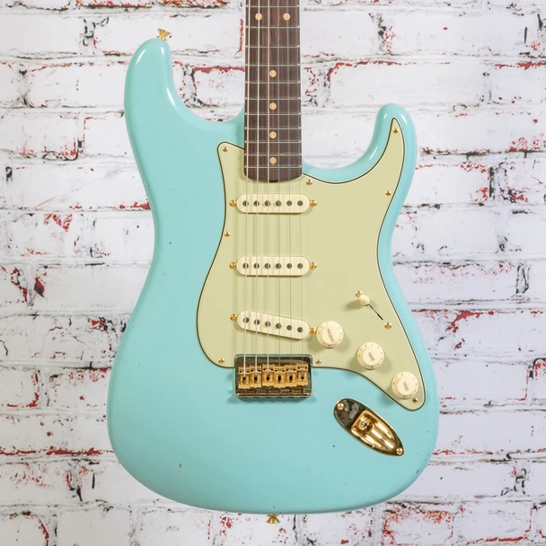 Fender - Custom Shop F22 LTD '59 Stratocaster - Electric Guitar w/ Hardtail & Gold-Hardware - Journeyman Relic - Faded Daphne Blue - w/ Hardshell Case - x1654