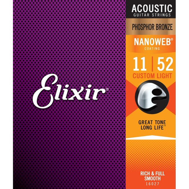 Elixir 16027 Acoustic Phos Bronze with NANOWEB® Coating  (Custom Light) .011-.052