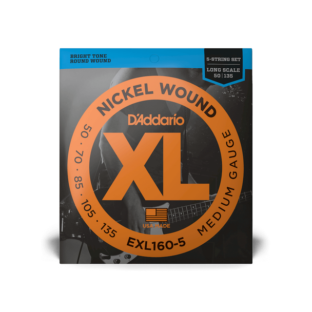 D'Addario - EXL160-5 - 5-String Electric Bass Guitar String Set - Nickel Wound - Medium Long Scale -  50-135