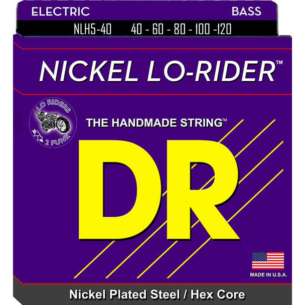 DR Strings NLH5-40 - Nickel Lo-Rider - 5 String Electric Bass Guitar Strings - 40-120 