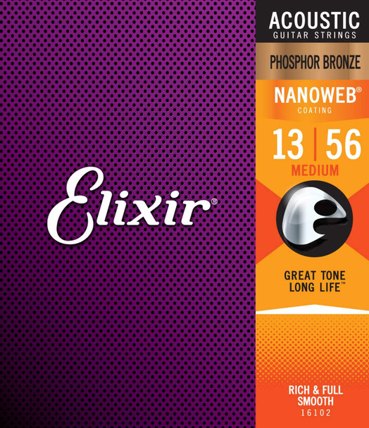 Elixir Nanoweb Medium Phosphor Bronze Acoustic Guitar String 13-56