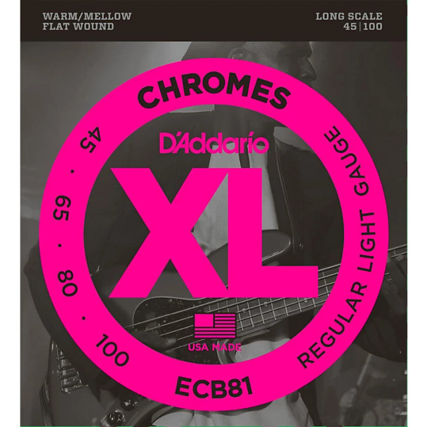 D'Addario - ECB81M - XL Chromes - Bass Guitar String Set - Regular Light / Medium Scale - 45-100