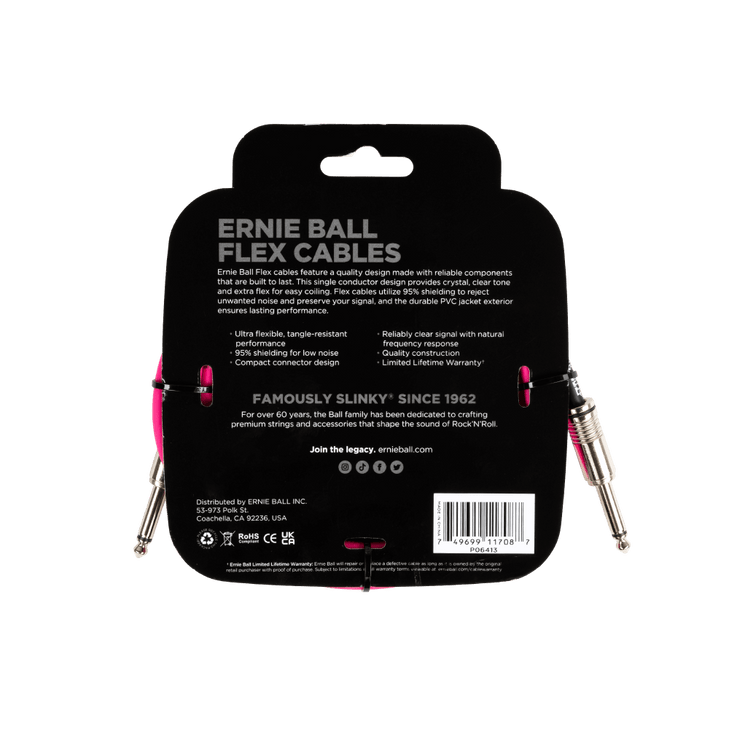 Ernie Ball Flex Instrument Cable Straight/Straight 10ft - Pink