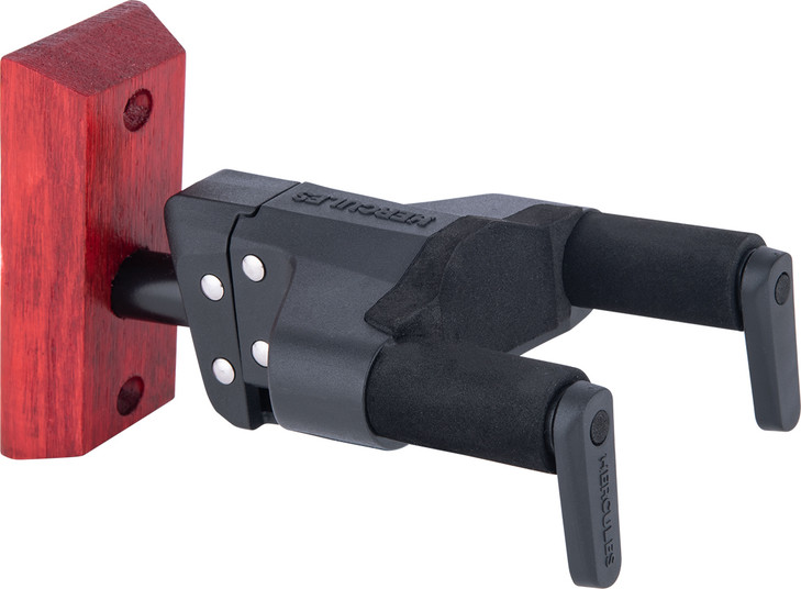 Hercules Stands GSP38WBR PLUS Short Arm Wood Base Wall Mount Guitar Hanger with Auto Grip - Red