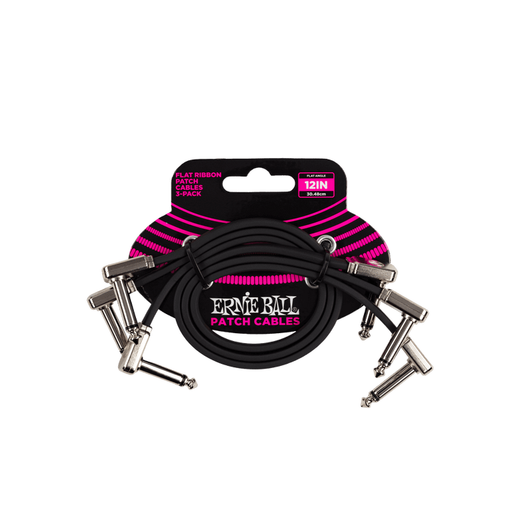Ernie Ball FLAT RIBBON PATCH CABLE 12IN - BLACK - 3 PACK