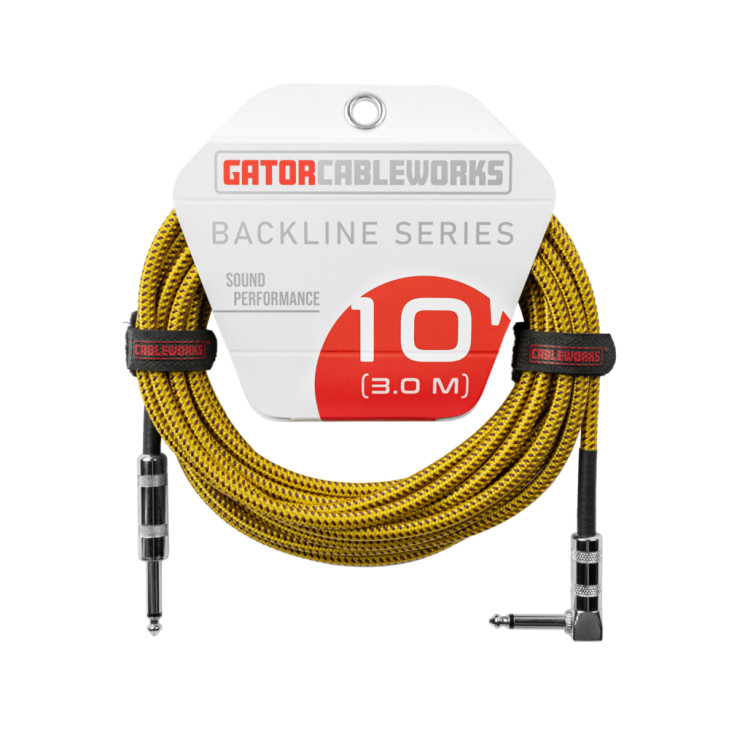 Gator - GCWB-INS-10RABRY - Braided Instrument Cable - Straight to RA - Brown/Yellow - 10 Foot