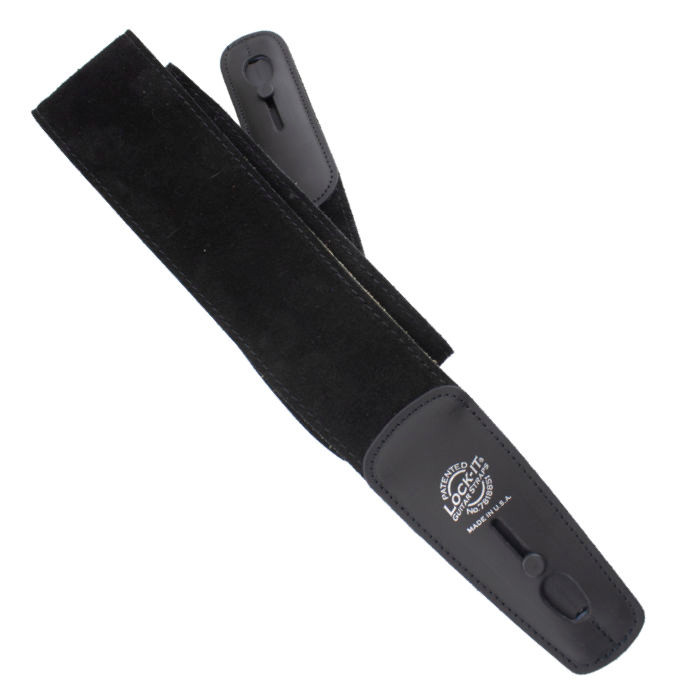 Lock-It - LIS-200S275-BLK - Guitar Strap - Double Layer Black Suede w/ Ladder Adjustable & Lock-It Leather Ends -  2.75" Wide
