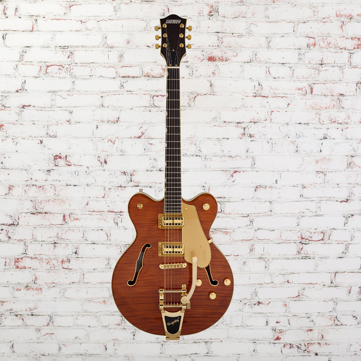 Gretsch - ElectromaticÂ® LTD Flame Okoume BroadkasterÂ® - Semi-Hollow Electric Guitar with  Double-Cut & BigsbyÂ® - Rosewood Fingerboard - Roundup Orange (2508840523)