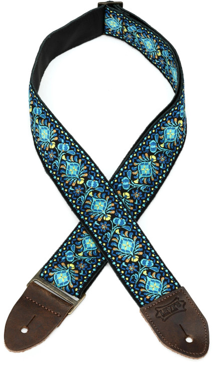 Levy's Leathers - Vintage Hootenanny Series M8HTVPH-04 - Jacquard Weave Guitar Strap w/ Pick Holder - "2 - Blue