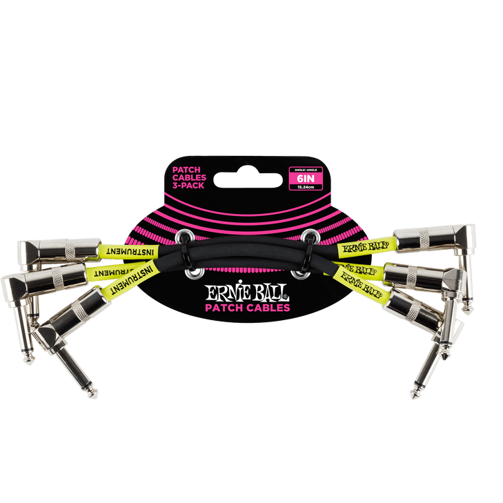 Ernie Ball - P06050 - Classic Patch Cable - Angle/Angle - 6in - Black - 3 Pack