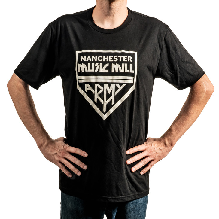 Manchester Music Mill Army T-Shirt, Black w/White Logo - Extra Large