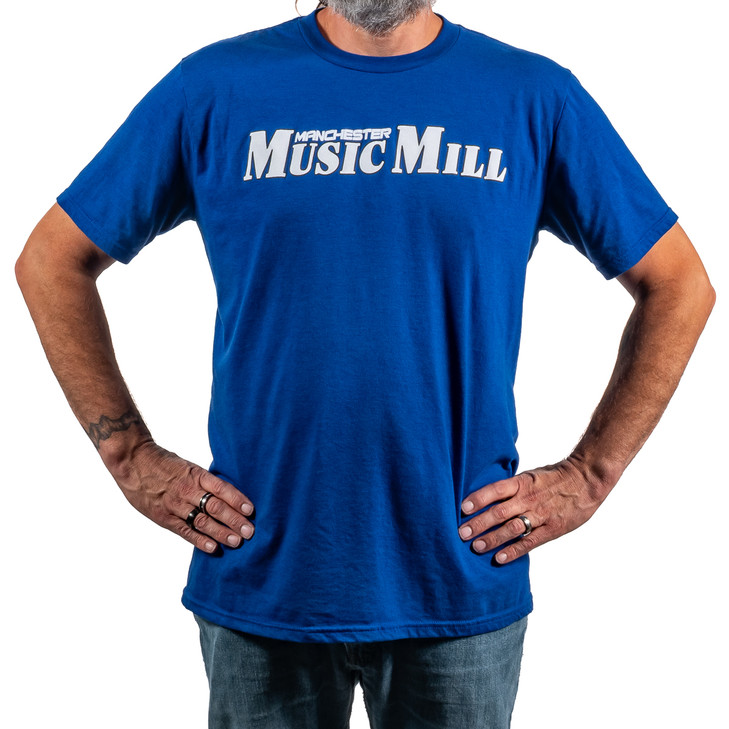 Manchester Music Mill "Sign" Logo T-Shirt, Blue w/White Logo - 2XL