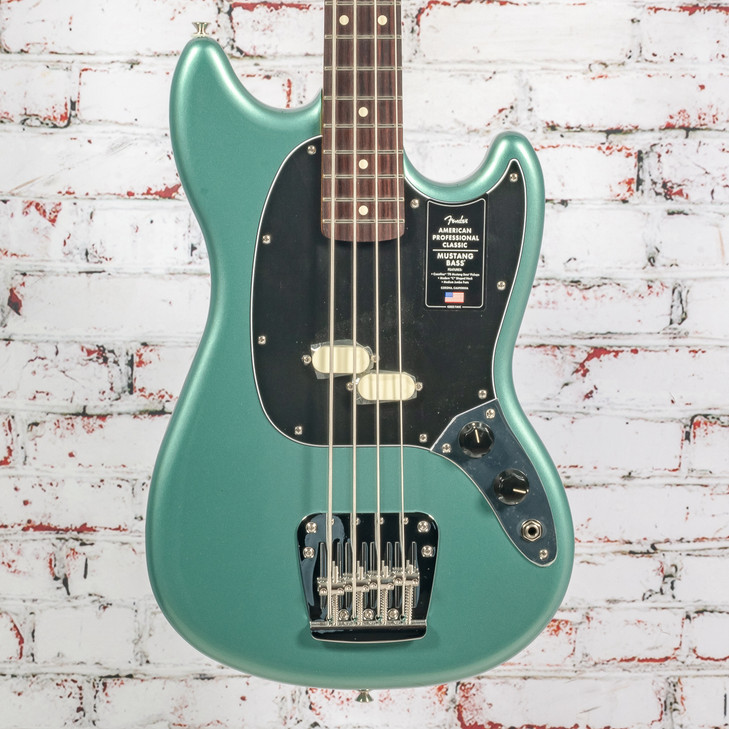 Fender - American Professional Classic Mustang Bass - Bass Guitar - Rosewood Fingerboard - Faded Sherwood Green Metallic - w/ Deluxe Gigbag