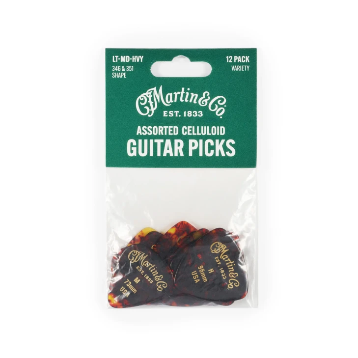 Martin - 18A0183 - Faux Tortoise Celluloid Variety Guitar Pick Pack - 351/346 - Lt/M/Hvy - Pack of 12