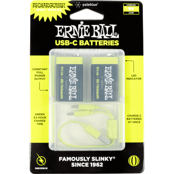 Ernie Ball - P09642 - USB-C Rechargeable 9v Battery by Paleblue - 2 Pack 