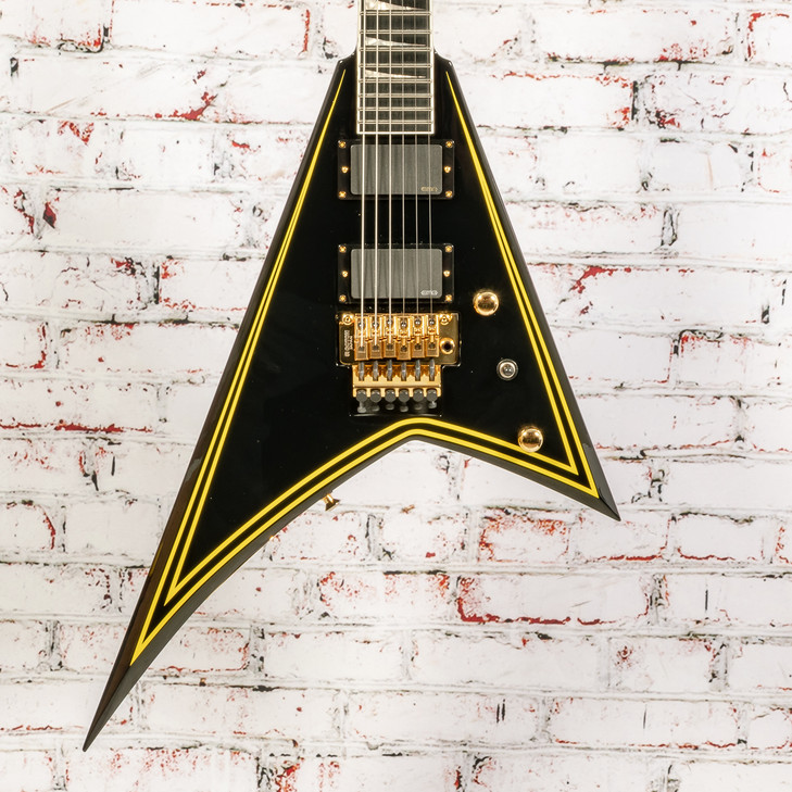 Jackson 2025 MJ Series Rhoads RR24-MG Electric Guitar Black w/Yellow Pinstripes w/Bag USED