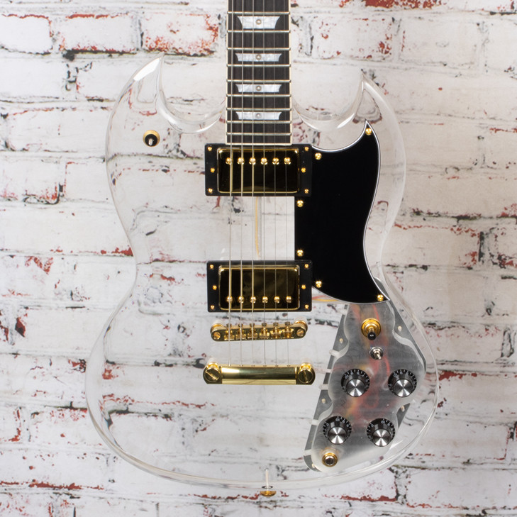 Unbranded Acrylic Double Cut Electric Guitar Clear w/Blue LEDs USED