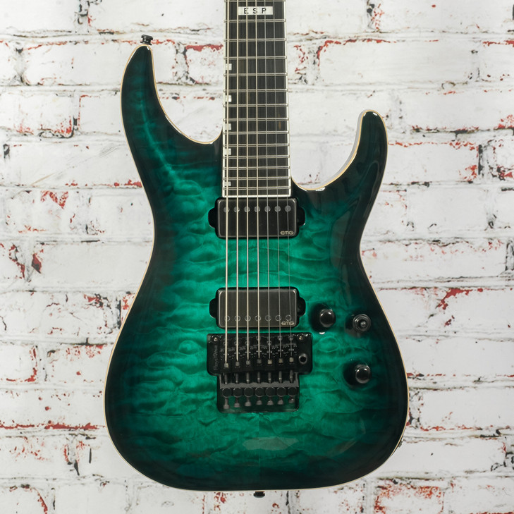 ESP - E-II Horizon FR-7 7-String Electric Guitar Black Turquoise Burst w/OHSC - USED