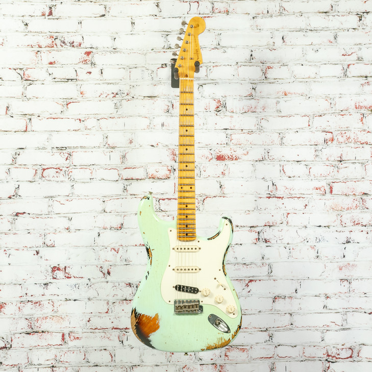 Fender - 2016 Custom Shop 1950s Stratocaster Electric Guitar Ash Heavy Relic Surf Green Over 2-Tone Sunburst w/OHSC and COA - USED