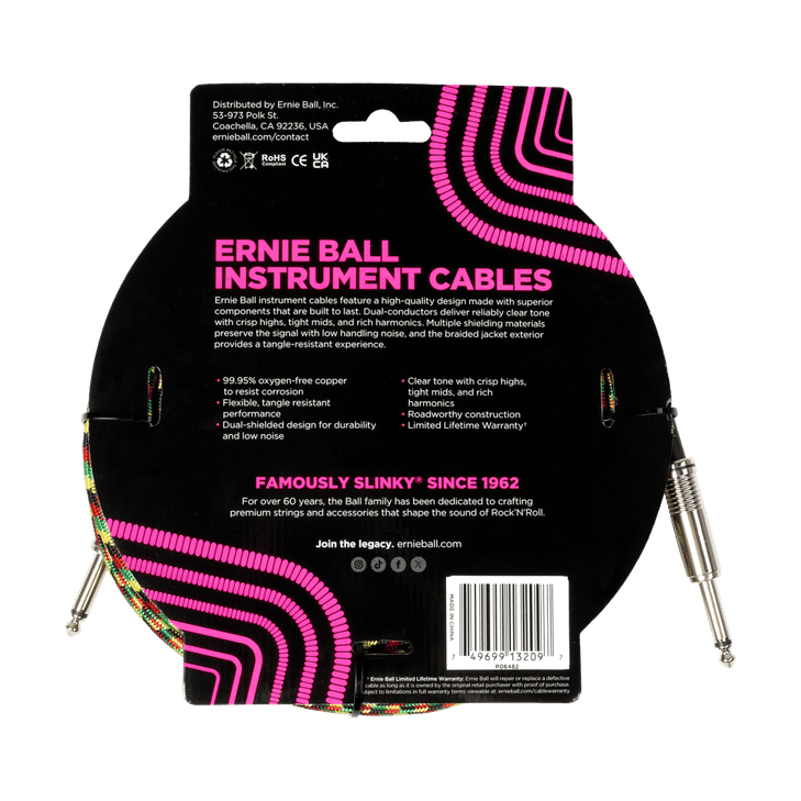 Ernie Ball - Braided Instrument Cable Straight/Straight 18ft - Good Vibrations