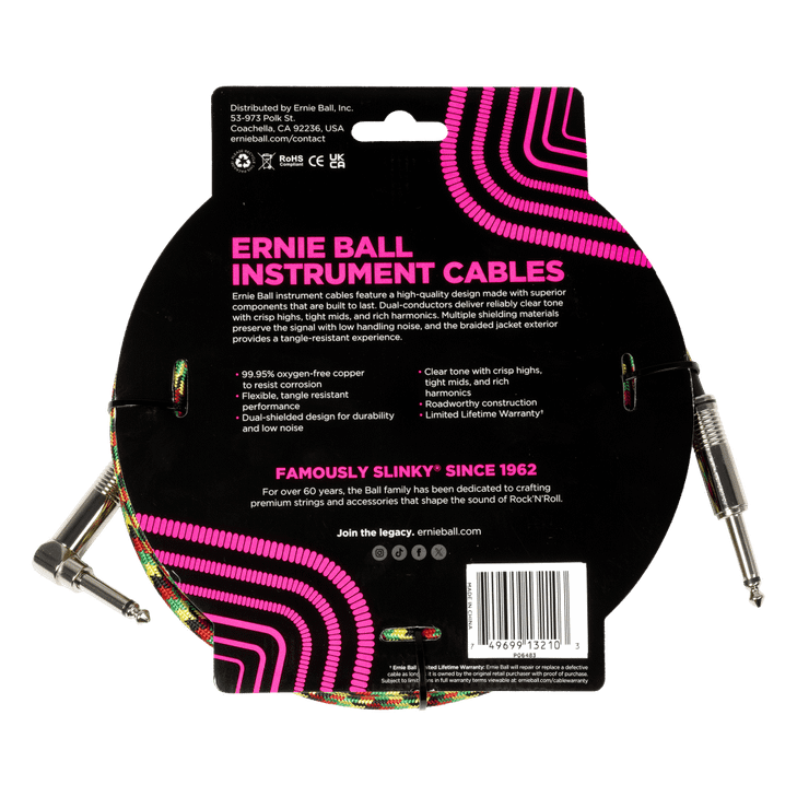 Ernie Ball - Braided Instrument Cable Straight/Angle 18ft - Good Vibrations