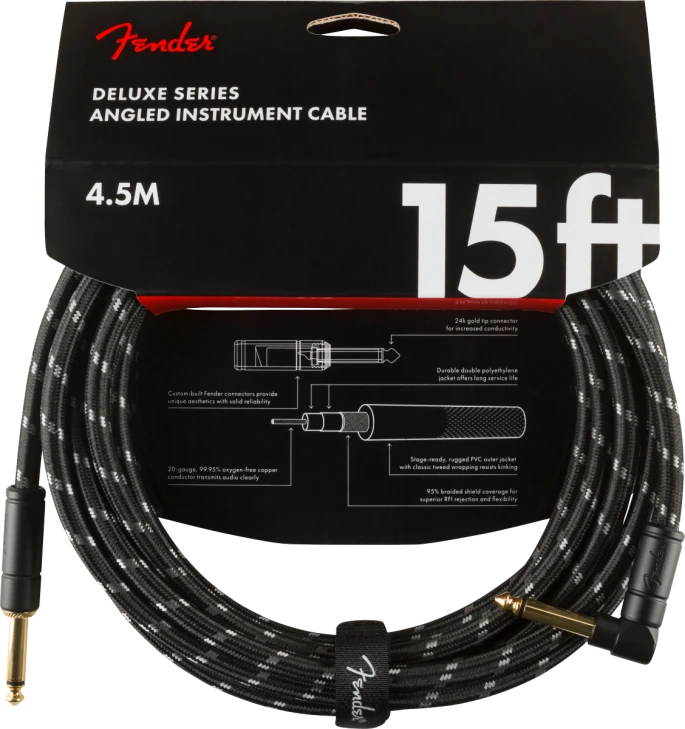 Fender - Deluxe Series - Instrument Cable - Straight/Angle - Black Tweed - 15'