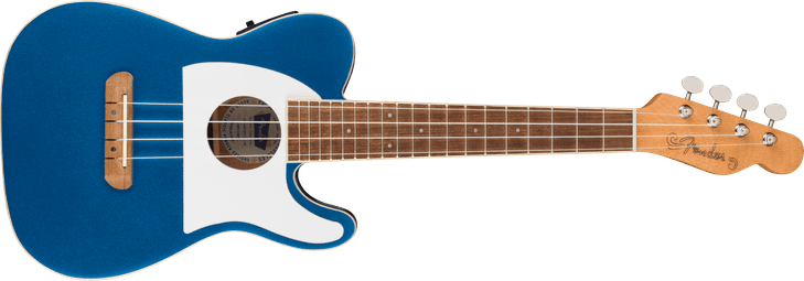 Fender Fullerton Tele Uke Walnut FB White Pickguard Lake Placid Blue
