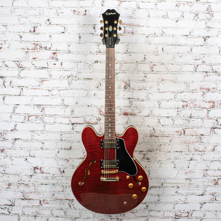 Epiphone - Dot Deluxe Hollowbody Electric Guitar Flame Top Wine with OHSC - USED