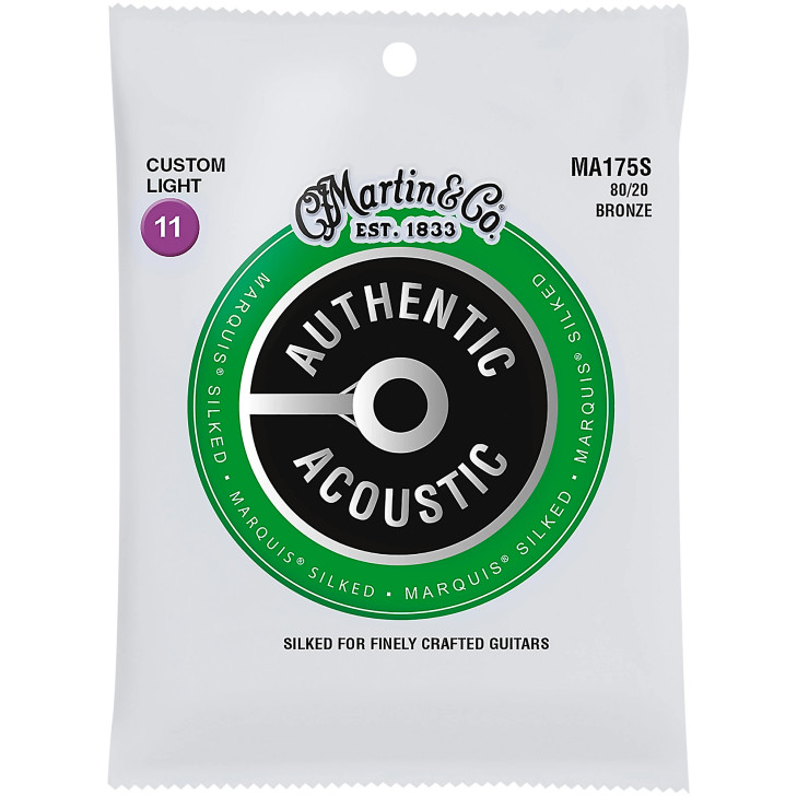 Martin MA175S Authentic Acoustic Marquis Silked 80/20 Bronze Guitar Strings - .011-.052 Custom Light