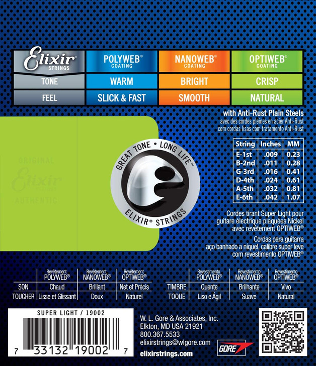 Elixir 19002 Optiweb Coated Nickel Plated Electric Guitar Strings