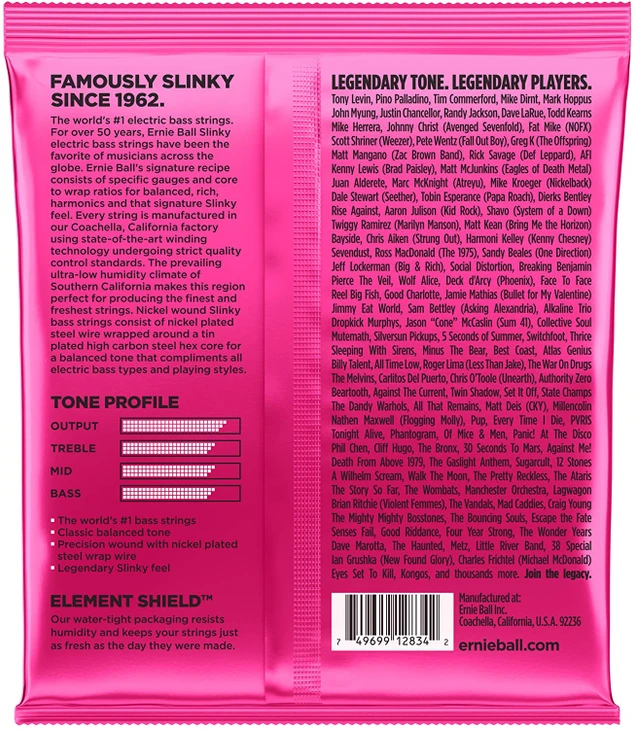 Ernie Ball Super Slinky Nickel Wound Electric Bass Strings 45-100 Gauge