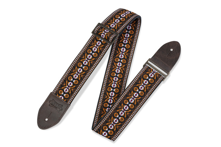 Levy's M8 2-inch Jacquard Weave '60s Hootenanny Guitar Strap - Orange and Brown Jacquard