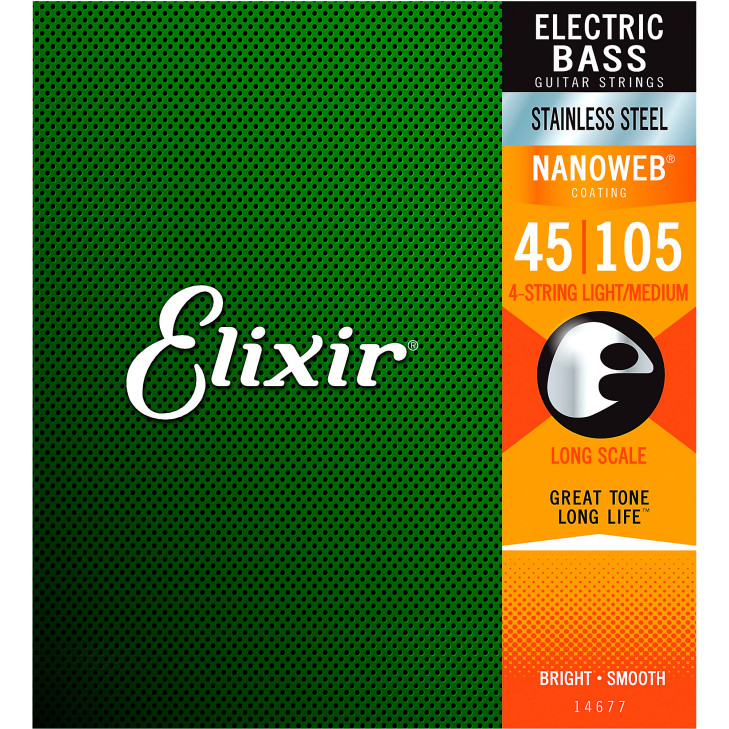 Elixir - 14677 - 4-String Bass Guitar String Set - Stainless Steel Light/Med .45-.105 (14677)