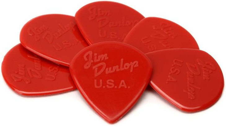 Dunlop - 47P3N - Nylon Jazz III Guitar Picks - 1.38mm - Red Point Tip - Pack of 6