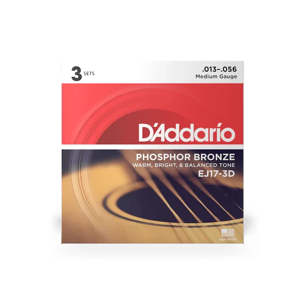 D’Addario - EJ17-3D - Acoustic Guitar String Pack - Medium Gauge - 3 Pack