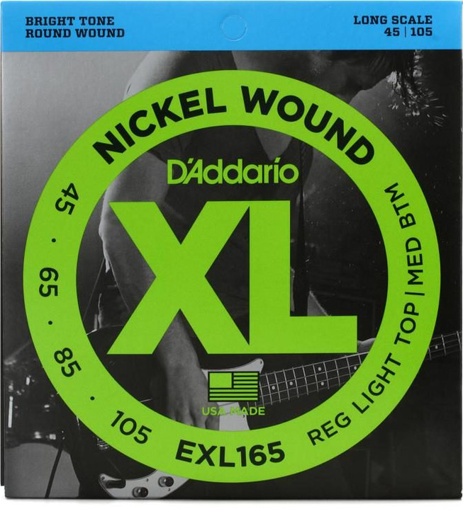 D'Addario EXL165 Long Scale Light Top/Med Bottom Bass Strings 45-105